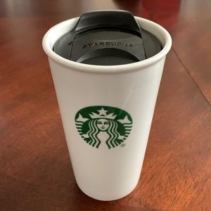 Starbucks Mermaid Siren Logo Ceramic Tumbler Plastic Lid 10 oz.
